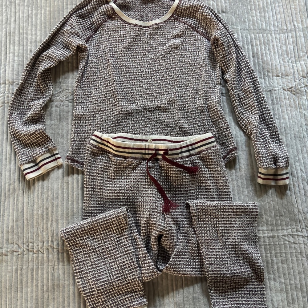 Mystree Maroon and Cream Knit Pajama Set